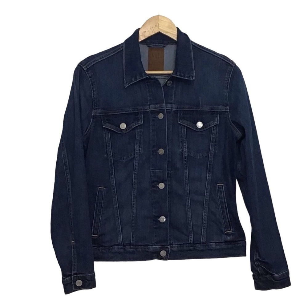 gap trucker style jeans jacket stretchy cotton blend blue denim small